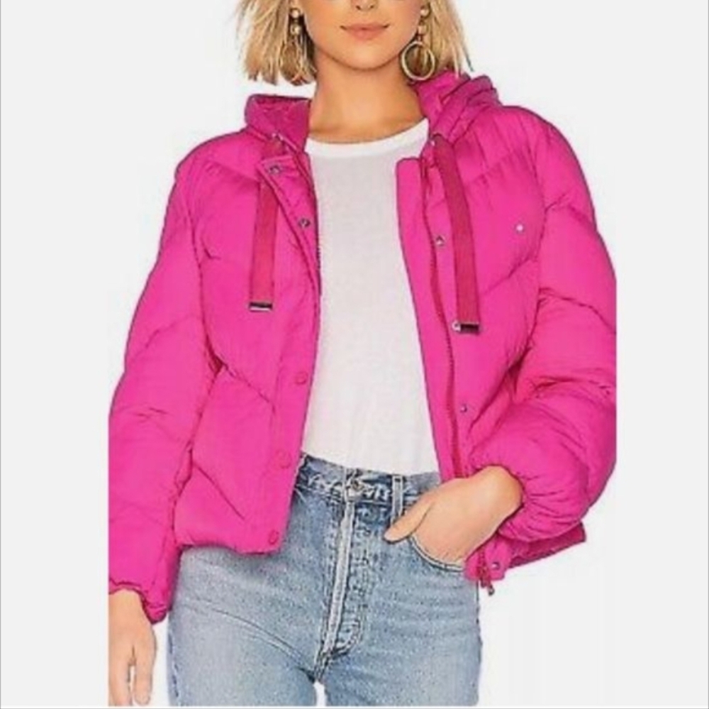 Lovers + Friends Lover Hot Pink Hooded Puffer Jacket Coat XXS